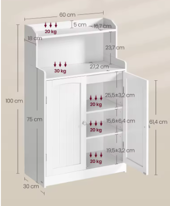 Badkamer Ladekast met 2 Deuren en Open Planken – Moderne Badkamer Garderobe met Verstelbare Vloeren