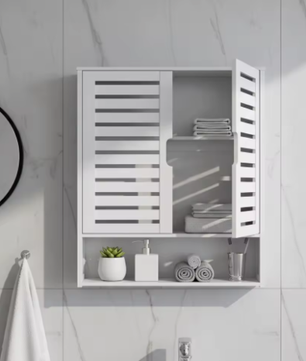 Badkamerkast Wandmontage van Bamboe – Opbergkast Boven Toilet met 2 Deuren en Verstelbare Plank