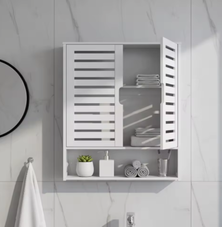 Badkamerkast Wandmontage van Bamboe – Opbergkast Boven Toilet met 2 Deuren en Verstelbare Plank