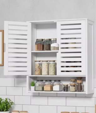 Badkamerkast Wandmontage van Bamboe – Opbergkast Boven Toilet met 2 Deuren en Verstelbare Plank
