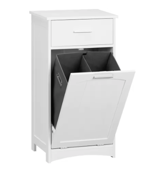 Witte Badkamerkast met Uitklapbare Wasmand – Slanke Opbergkast voor Badkamer en Toiletruimte (42 × 82 × 30 cm)