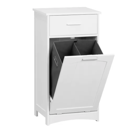 Witte Badkamerkast met Uitklapbare Wasmand – Slanke Opbergkast voor Badkamer en Toiletruimte (42 × 82 × 30 cm)