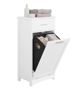 Witte Badkamerkast met Uitklapbare Wasmand – Slanke Opbergkast voor Badkamer en Toiletruimte (42 × 82 × 30 cm)
