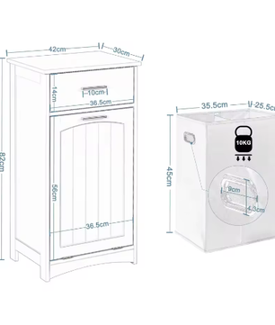 Witte Badkamerkast met Uitklapbare Wasmand – Slanke Opbergkast voor Badkamer en Toiletruimte (42 × 82 × 30 cm)