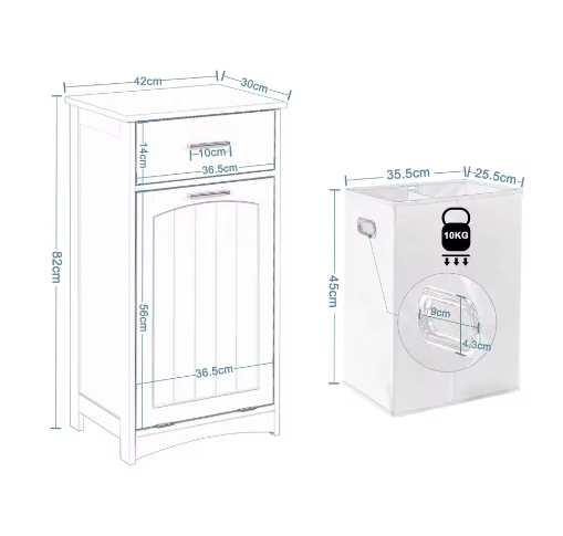 Witte Badkamerkast met Uitklapbare Wasmand – Slanke Opbergkast voor Badkamer en Toiletruimte (42 × 82 × 30 cm)