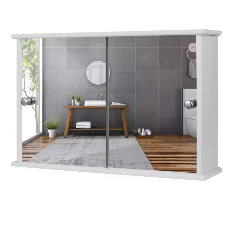 Witte Badkamerkast met Spiegeldeuren – Wandkast van MDF 55×14×36 cm