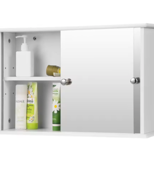 Witte Badkamerkast met Spiegeldeuren – Wandkast van MDF 55×14×36 cm