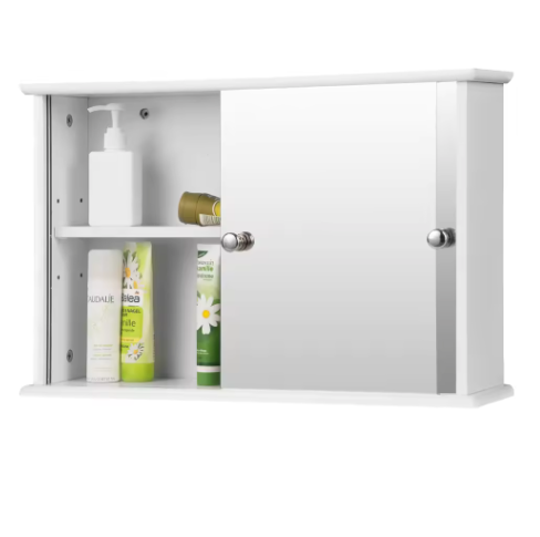 Witte Badkamerkast met Spiegeldeuren – Wandkast van MDF 55×14×36 cm