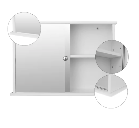 Witte Badkamerkast met Spiegeldeuren – Wandkast van MDF 55×14×36 cm