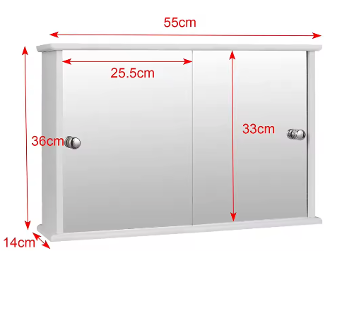 Witte Badkamerkast met Spiegeldeuren – Wandkast van MDF 55×14×36 cm