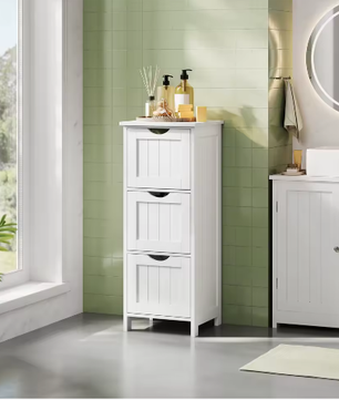 Smalle Toiletkast met 3 Lades – Vrijstaande Badkamer Opbergkast voor Badkamer en Woonruimte