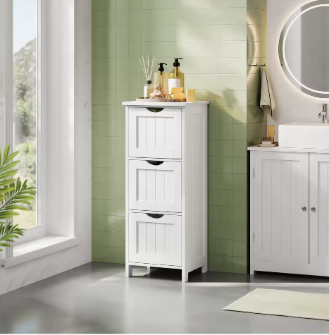 Smalle Toiletkast met 3 Lades – Vrijstaande Badkamer Opbergkast voor Badkamer en Woonruimte