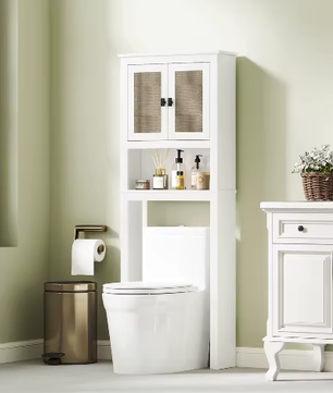Toiletkast Boven Toilet – Badkamer Opbergkast met 2 Deuren en Rotan Front