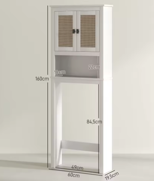 Toiletkast Boven Toilet – Badkamer Opbergkast met 2 Deuren en Rotan Front
