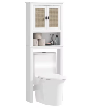 Toiletkast Boven Toilet – Badkamer Opbergkast met 2 Deuren en Rotan Front