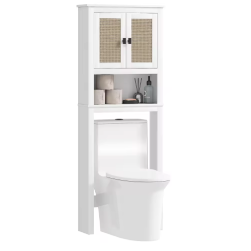 Toiletkast Boven Toilet – Badkamer Opbergkast met 2 Deuren en Rotan Front
