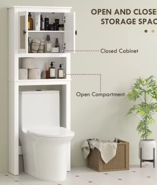 Toiletkast Boven Toilet – Badkamer Opbergkast met 2 Deuren en Rotan Front