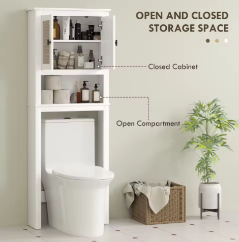 Toiletkast Boven Toilet – Badkamer Opbergkast met 2 Deuren en Rotan Front