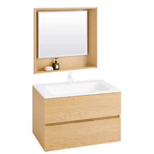 Badkamermeubelset met wastafel, onderkast en spiegel – Natuur