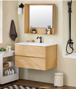 Badkamermeubelset met wastafel, onderkast en spiegel – Natuur