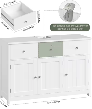 Getone Wastafel Onder Kledingkast – Badkamermeubel met 2 Lades en 3 Deuren, 100x30x61cm