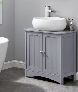 Wastafel Onderkast Badkamer met 2 Deuren en Verstelbare Plank – 30×60×60 cm