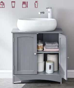 Wastafel Onderkast Badkamer met 2 Deuren en Verstelbare Plank – 30×60×60 cm