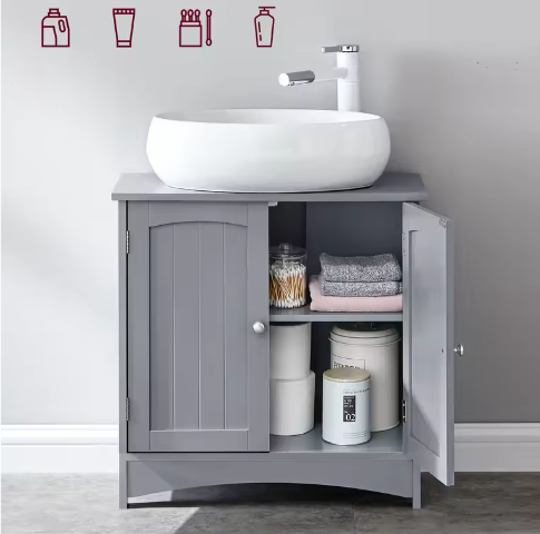 Wastafel Onderkast Badkamer met 2 Deuren en Verstelbare Plank – 30×60×60 cm