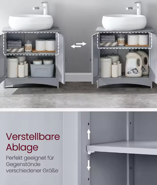 Wastafel Onderkast Badkamer met 2 Deuren en Verstelbare Plank – 30×60×60 cm