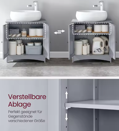 Wastafel Onderkast Badkamer met 2 Deuren en Verstelbare Plank – 30×60×60 cm