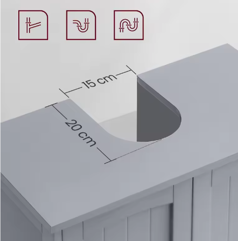 Wastafel Onderkast Badkamer met 2 Deuren en Verstelbare Plank – 30×60×60 cm