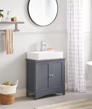 Wastafel Onderkast Badkamer met 2 Deuren en Verstelbare Plank – 30×60×60 cm