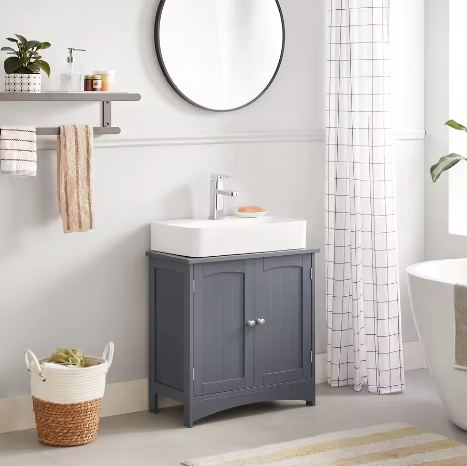 Wastafel Onderkast Badkamer met 2 Deuren en Verstelbare Plank – 30×60×60 cm