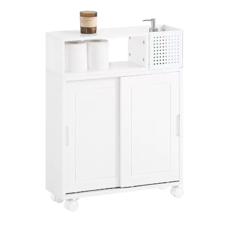 Smalle Nichekast Badkamer met Schuifdeuren en Wielen – 17×69×52 cm