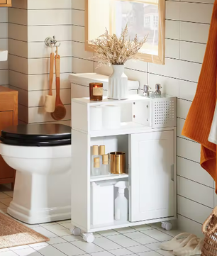 Smalle Nichekast Badkamer met Schuifdeuren en Wielen – 17×69×52 cm