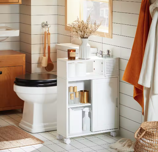 Smalle Nichekast Badkamer met Schuifdeuren en Wielen – 17×69×52 cm