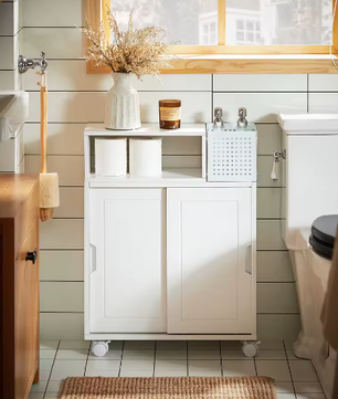 Smalle Nichekast Badkamer met Schuifdeuren en Wielen – 17×69×52 cm