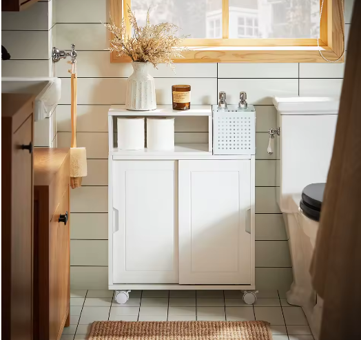 Smalle Nichekast Badkamer met Schuifdeuren en Wielen – 17×69×52 cm