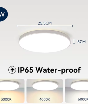 Waterdichte LED Plafondlamp Badkamer – Ronde LED Plafondverlichting 18W / 30W / 40W voor Keuken, Woonkamer en Toilet