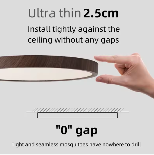 LED Plafondlamp met Houtnerf – Ultradun Rond Design met 3-Kleuren Verlichting voor Woonkamer, Keuken en Badkamer