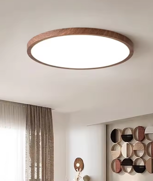 LED Plafondlamp met Houtnerf – Ultradun Rond Design met 3-Kleuren Verlichting voor Woonkamer, Keuken en Badkamer