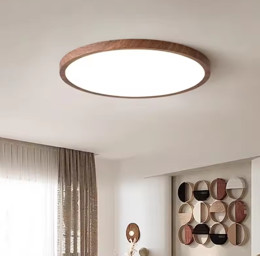 LED Plafondlamp met Houtnerf – Ultradun Rond Design met 3-Kleuren Verlichting voor Woonkamer, Keuken en Badkamer