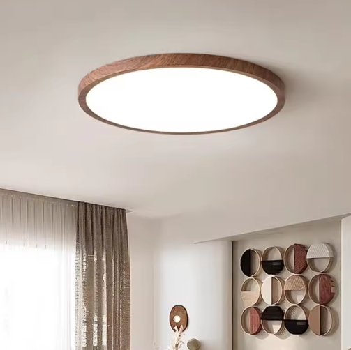 Ronde LED Plafondlamp met Houtnerf – Ultradun Design met 3 Lichtkleuren