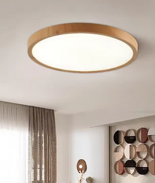 LED Plafondlamp met Houtnerf – Ultradun Rond Design met 3-Kleuren Verlichting voor Woonkamer, Keuken en Badkamer