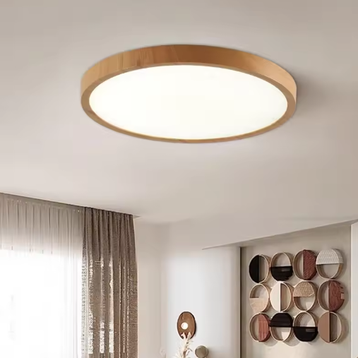 LED Plafondlamp met Houtnerf – Ultradun Rond Design met 3-Kleuren Verlichting voor Woonkamer, Keuken en Badkamer