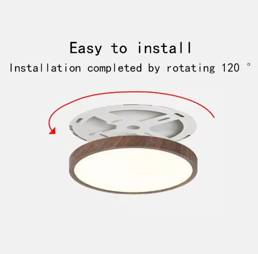 LED Plafondlamp met Houtnerf – Ultradun Rond Design met 3-Kleuren Verlichting voor Woonkamer, Keuken en Badkamer