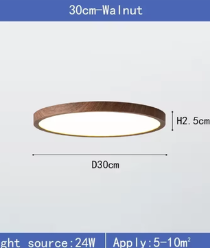 LED Plafondlamp met Houtnerf – Ultradun Rond Design met 3-Kleuren Verlichting voor Woonkamer, Keuken en Badkamer