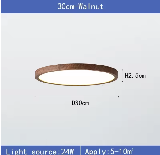 LED Plafondlamp met Houtnerf – Ultradun Rond Design met 3-Kleuren Verlichting voor Woonkamer, Keuken en Badkamer