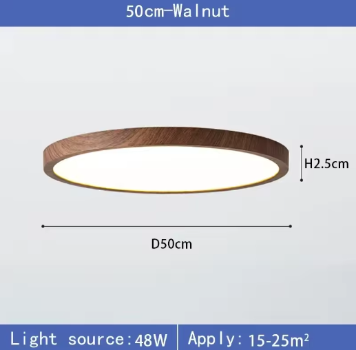 LED Plafondlamp met Houtnerf – Ultradun Rond Design met 3-Kleuren Verlichting voor Woonkamer, Keuken en Badkamer