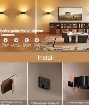 2-delige Draadloze LED Wandlamp met Bewegingssensor – 3 Lichtkleuren, Oplaadbaar, Up en Down Verlichting